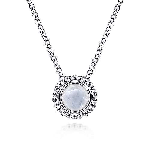 Gabriel & Co:Sterling Silver Rock Crystal and White Mother of Pearl Bujukan Frame Pendant Necklace 17.5