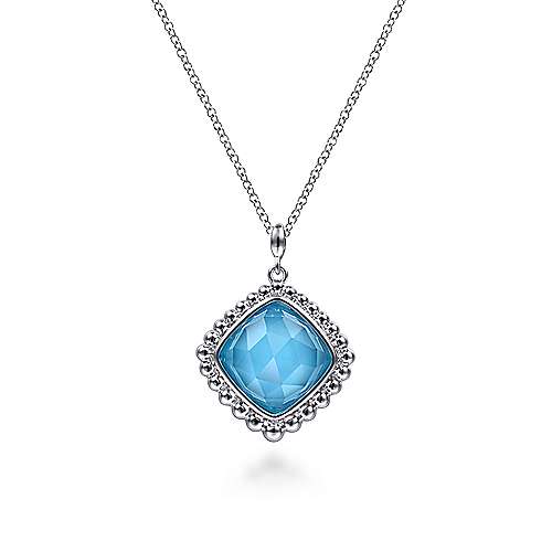 Gabriel & Co:Sterling Silver Rock crystal and Turquoise Pendant Necklace