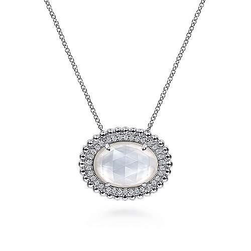 Gabriel & Co:Sterling Silver White Sapphire and Rock Crystal and White Mother of Pearl Pendant Necklace