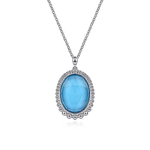 Gabriel & Co: Sterling Silver Rock Crystal and Turquoise Pendant Necklace 17.5
