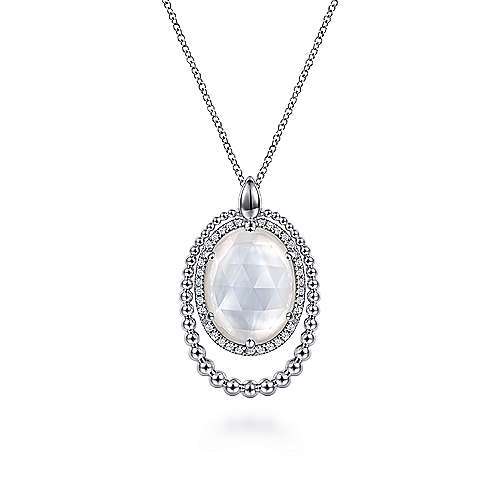 Gabriel & Co Sterling Silver White Sapphire and Rock Crystal and White Mother of Pearl Pendant Necklace 17.5
