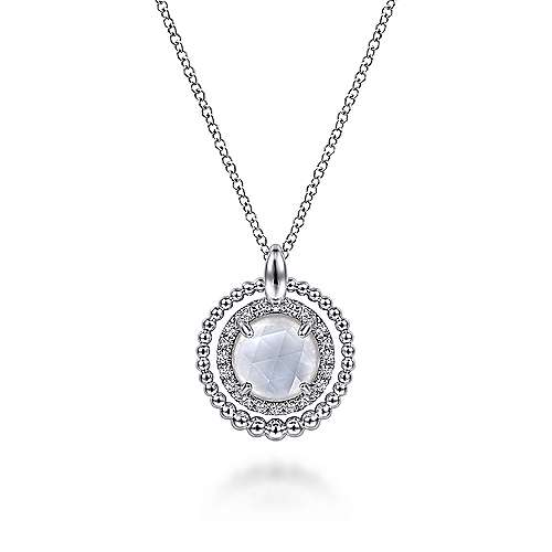 Gabriel & Co:Sterling Silver White Sapphire and White Mother of Pearl Pendant Necklace 17.5