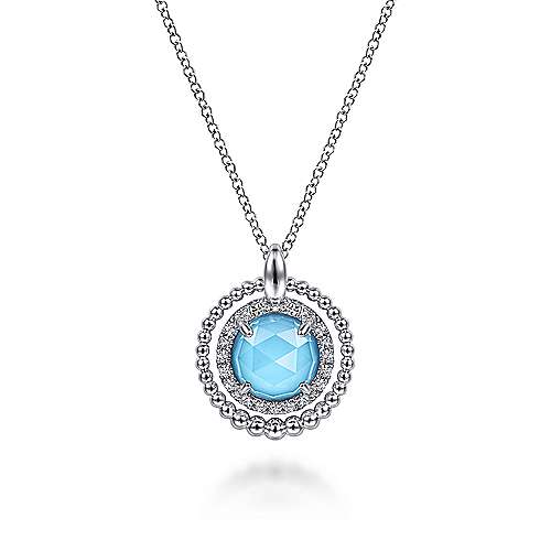 Gabriel & Co:Sterling Silver White Sapphire and Rock Crystal and Turquoise Pendant Necklace 17.5