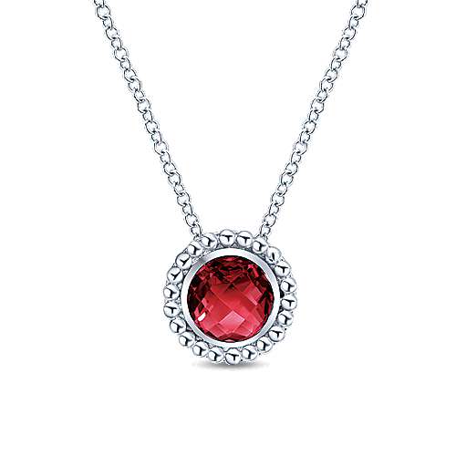 Gabriel & Co:Sterling Silver Round Garnet Pendant Necklace