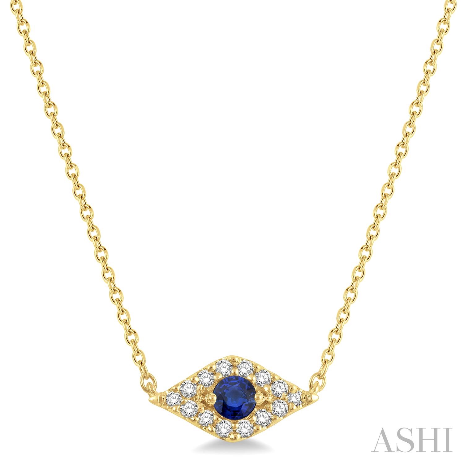 10 Karat Yellow Gold Petite Evil Eye 2.6mm Sapphire Gemstone & Diamond  0.10CTW Fashion Necklace
18Inch Chain