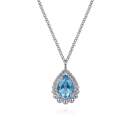 Gabriel & Co 925 Sterling Silver Faceted Swiss Blue Topaz Pear Shape Bujukan Necklace