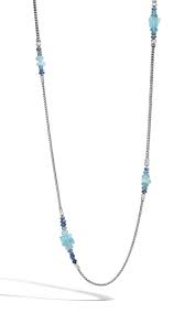 John Hardy: Sterling Silver Classic Chain Mini  Necklace With Aquamarine & Kyanite
Length: 36