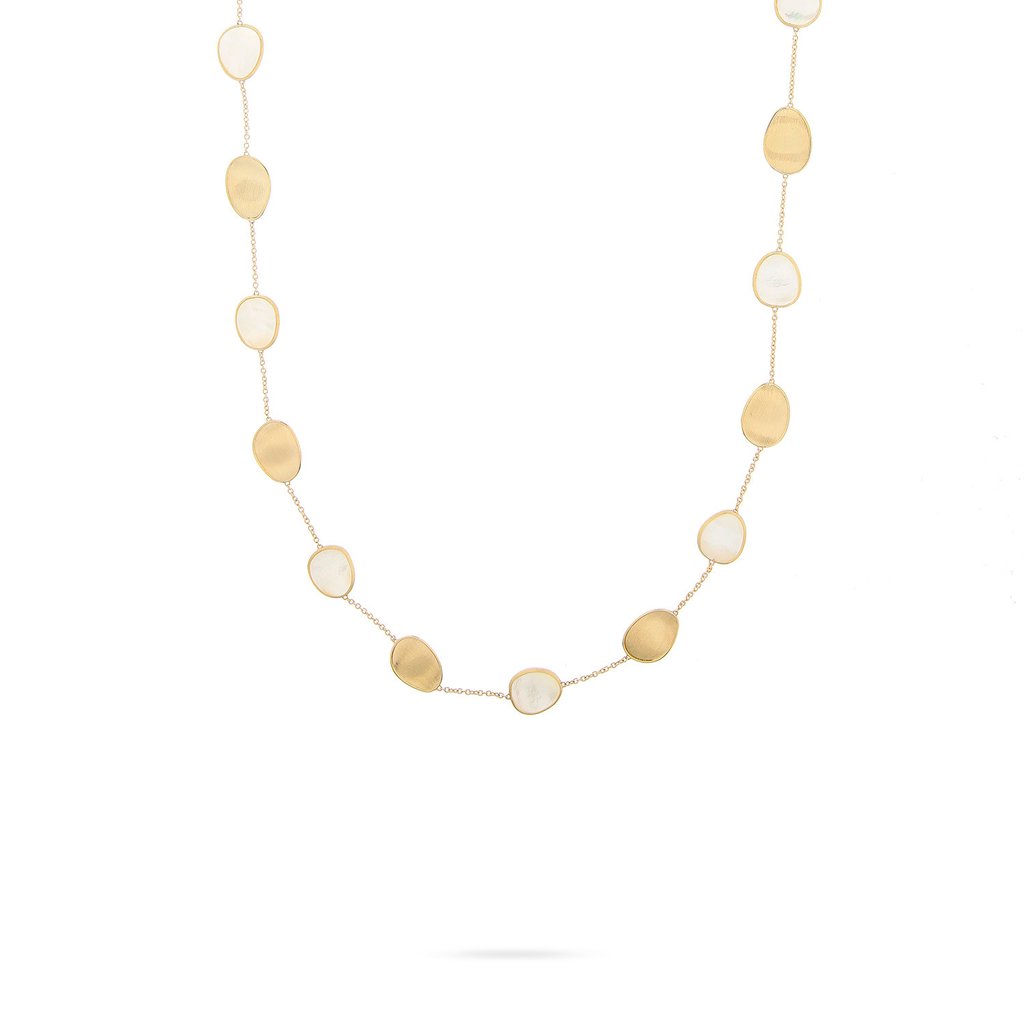 Marco Bicego: 18 Karat Yellow Gold Lunaria Necklace With 6= Cabochon Mother Of Pearls Short Necklace
Length: 17
