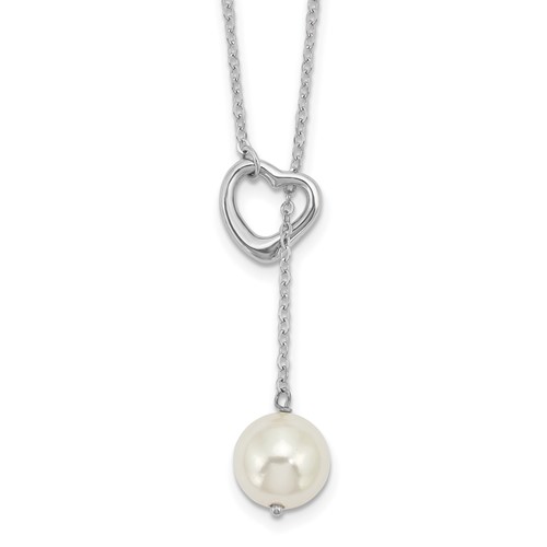 Sterling Silver Imitation Pearl Heart Necklace
Length: 18