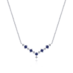 Gabriel & Co 14 Karat White Gold Curved Sapphire 0.45 Ct And Diamond 0.11 Ct  Necklace