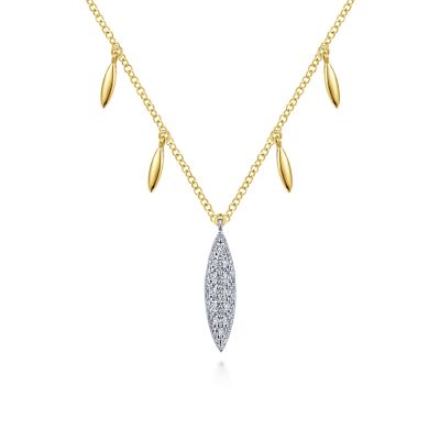 Gabriel & Co 14 Karat Yellow And White Marquise Necklace with Side Drops With Round Pave Diamonds 0.07 ct