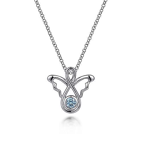 Gabriel&Co: Sterling Silver and Blue Topaz Angel Pendant Necklace 17.5