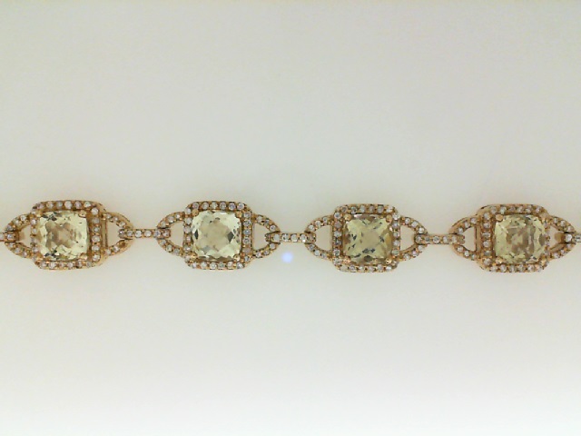 14 Karat Yellow Gold Bracelet With 10=9.06Tw Square Lemon Quartz And 420=1.96Tw Round Diamonds