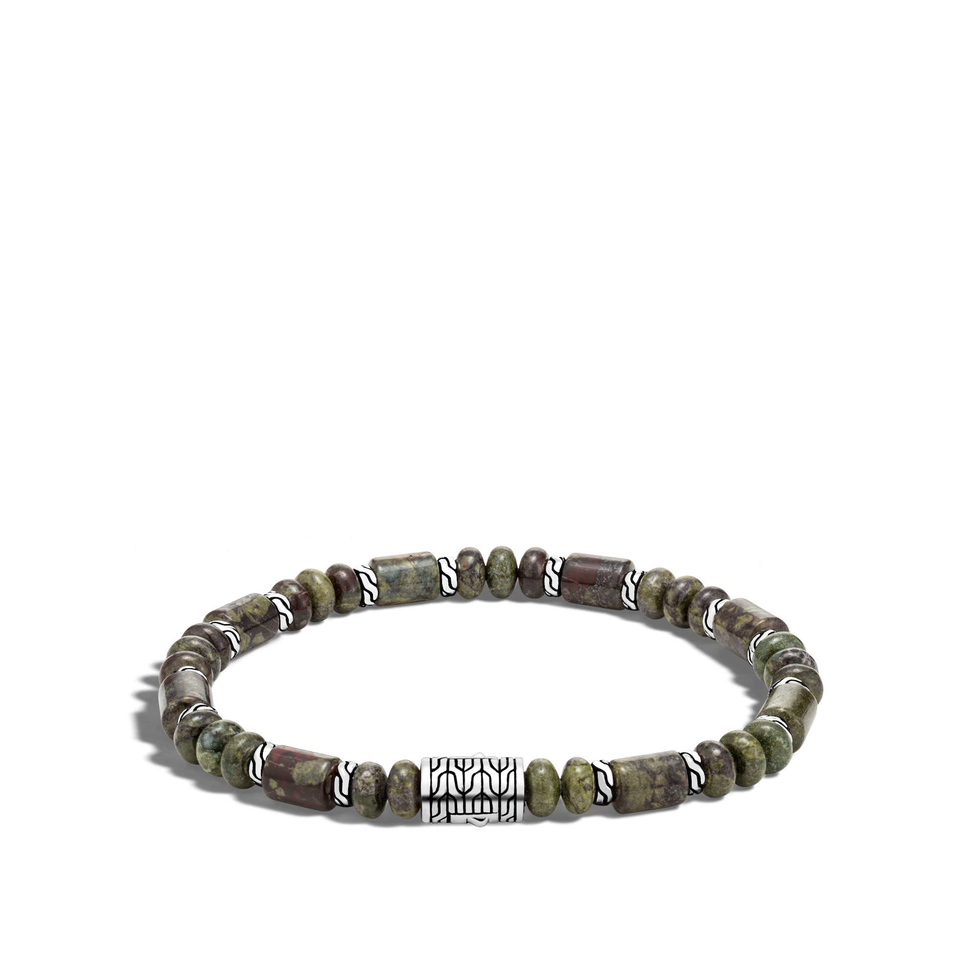 John Hardy: Sterling Silver Classic Chain With 31 Dragon Blood Jasper Beads Pusher Clasp Bracelet 
Length: 8
