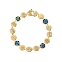 Marco Bicego  18 Karat Yellow Gold Jaipur London Blue Topaz Bracelet With 0.23Tw Round Diamonds Length: 7