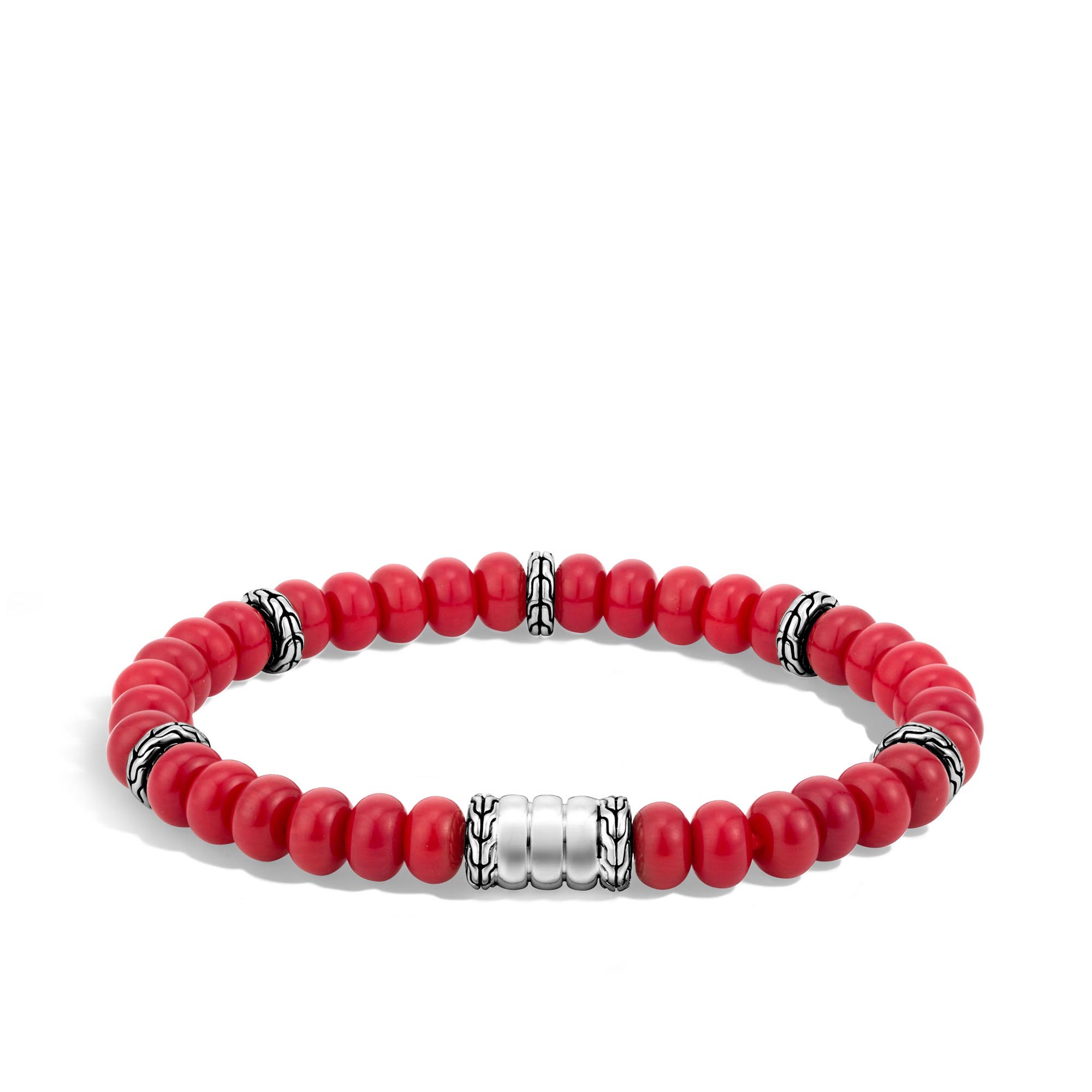 John Hardy: Sterling Silver Bracelet With Bedeg With 34 Red Coral Beads