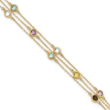 14 karat yellow gold 3 multi color gemstone color bracelet 7.5 inch