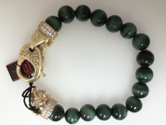 Jason Of Beverly Hills 18 Karat Yellow Gold Tiger Malachite And Diamond Bracleet 1.67 Ct