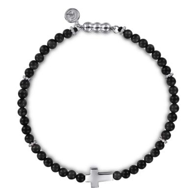 Gabriel & Co 925 Sterling Silver Cross Bracelet with Onyx Beads