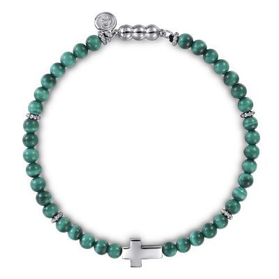 Gabriel & Co 925 Sterling Silver Cross Bracelet with Malachite Beads