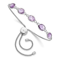 Sterling Silver Bezel Set Amethyst Adjustable With Cz Clasp
