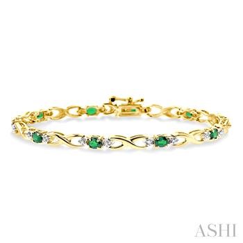14 Karat Emerald  Gemstone Oval Shape & Diamond Bracelet 7 inch