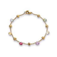 Marco Bicego 18 Karat Yellow Gold Paradise Single Strand Bracelet With Multi-Color Gemstone Briolettes