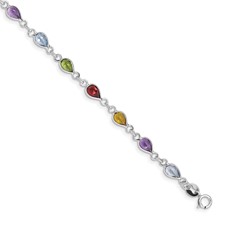 Sterling silver multi color pear shape gemstone bracelet 7.5