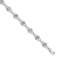 Sterling silver round blue topz and diamond 0.007 ct  bracelet 7.5 inch