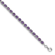 Sterling Silver Amethyst And 0.02 Ct Diamond Line Bracelet 7 Inch