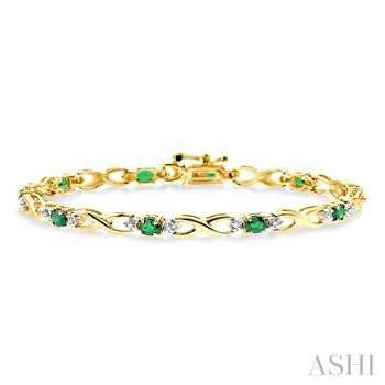 14 Karat Yellow Gold 4 x 3 Emerald And 0.10 ct Diamond Bracelet 7 inch