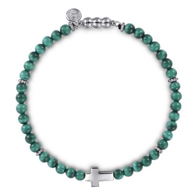 Gabriel & Co Sterling Silver Malachite And Cross Bracelet 8 Inch