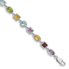 Sterling silver multi color and shape  gemstone bracelet  7 inch