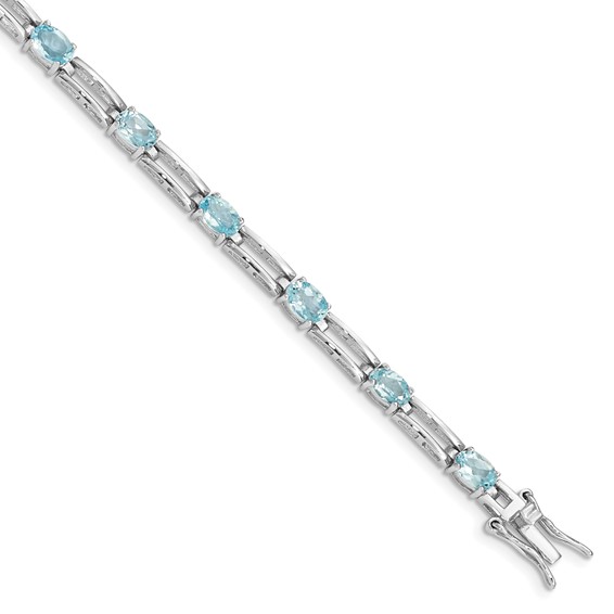Sterling Silver Rhodium-plated Blue Topaz Bracelet 7 inch
