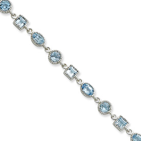 Sterling Silver Milgrain Edge Blue Topaz Bracelet 7 inch