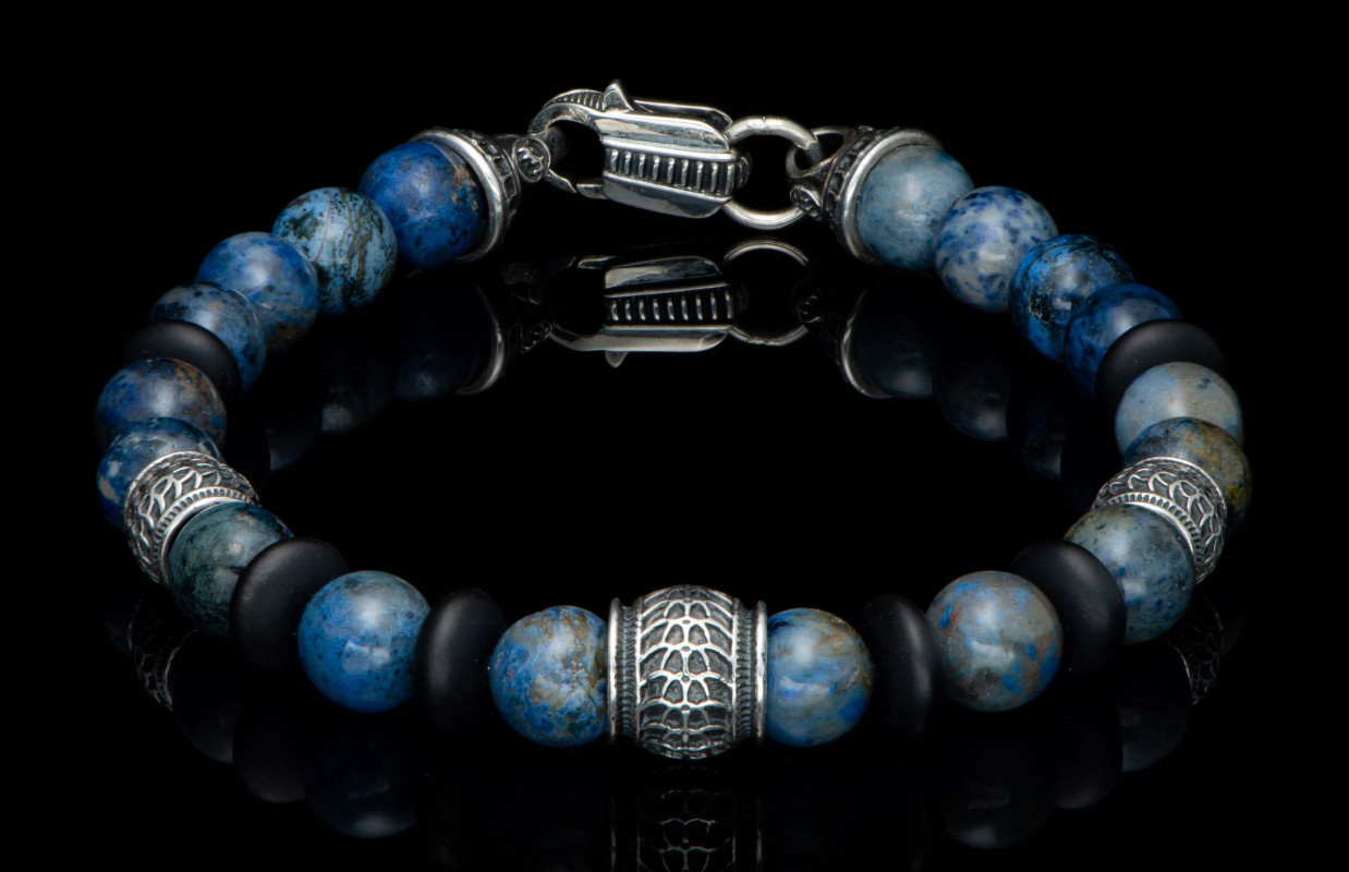 William Henry Sterling Silver Newport Onyx Spacers And 8.0 Mm blue Dumortierite
