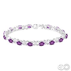 Sterling Silver Bracelet With 7.00X5.00mm Oval Amethysts And 0.05Tw Round Diamonds