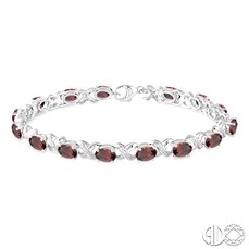 Sterling Silver Bracelet With 15=7.00X5.00mm Oval Garnets And 0.05Tw Round Diamonds