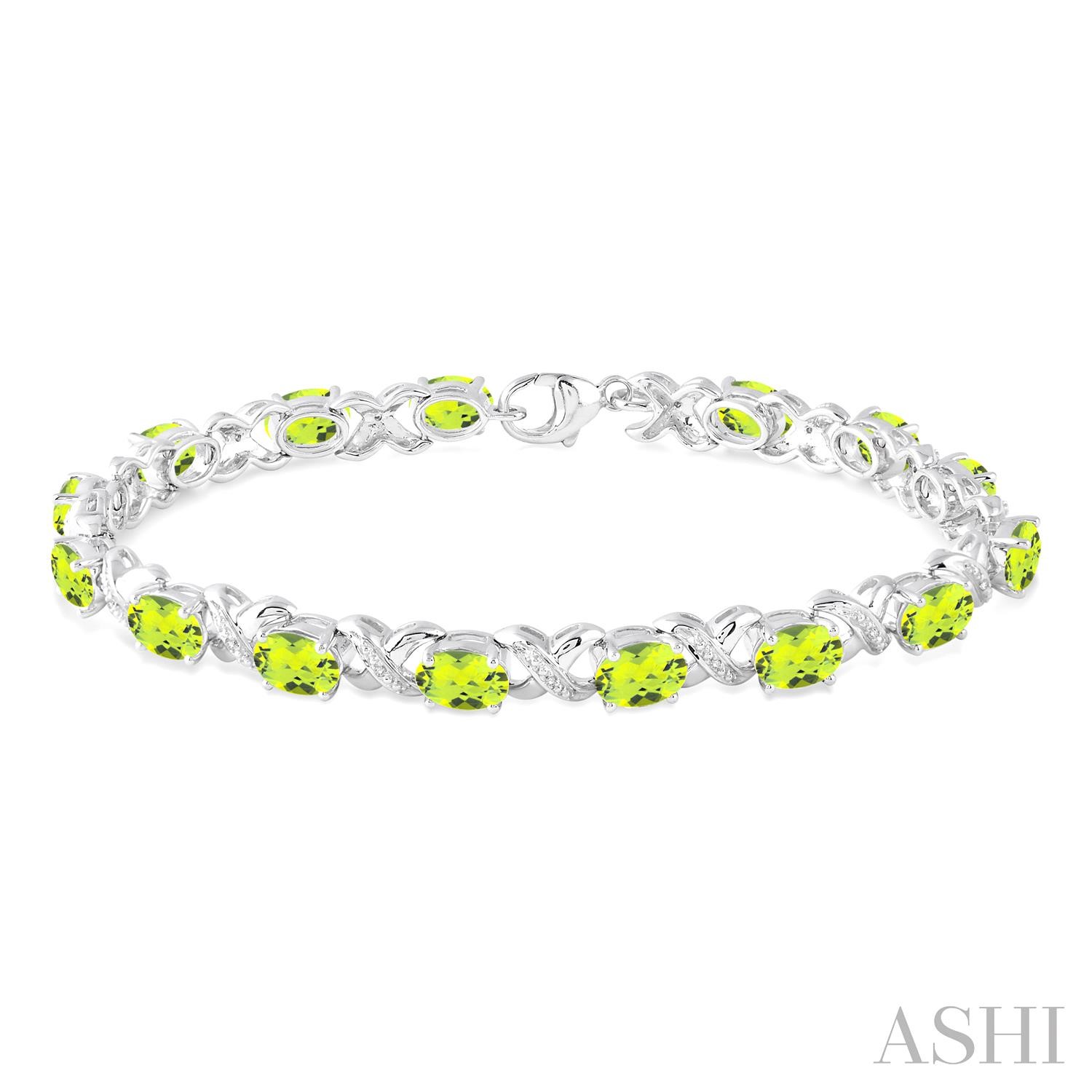 Sterling Silver Oval Shape Peridot & Diamond Bracelet