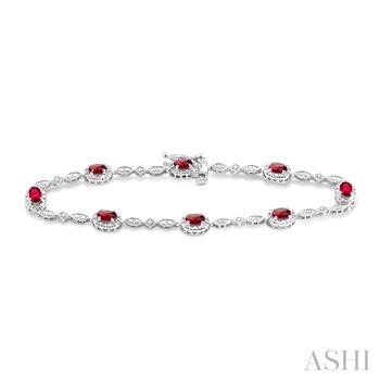 14 Karat White Gold 5x3 oval Ruby And Diamond 0.05 Ct bracelet