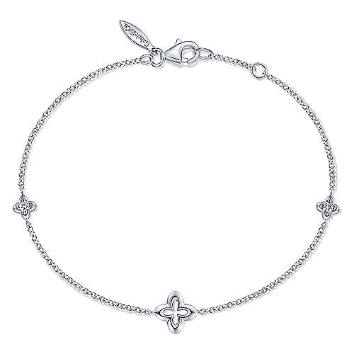Gabriel & Co:Sterling Silver Clover and White Sapphire Bracelet