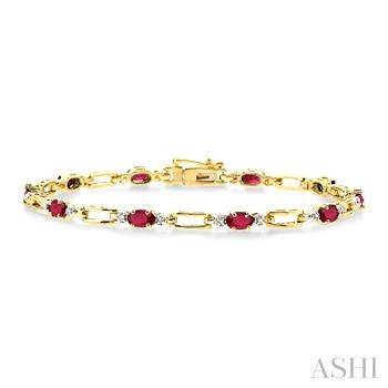 10 Karat Yellow Gold Oval 5mm x 3mm Ruby Gemstones & Diamond 0.10Ctw Bracelet
7 Inches