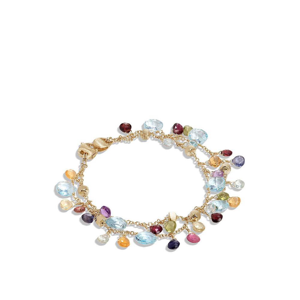 Marco Bicego 18 Karat Yellow Gold Paradise Blue Topaz Mix Gemstone Double Strand Bracelet
Length: 7 inches