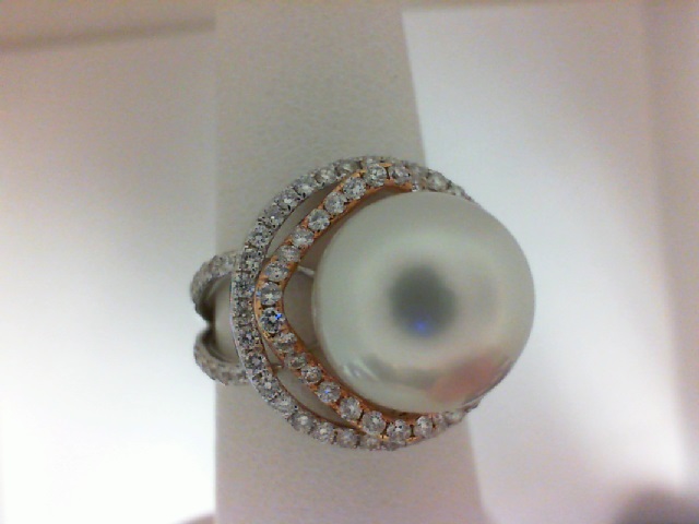 Ackerman Signature Collection: 18 Karat White/Rose Gold Ring With One 11.50mm Round Pearl And 1.04Tw Round Diamonds