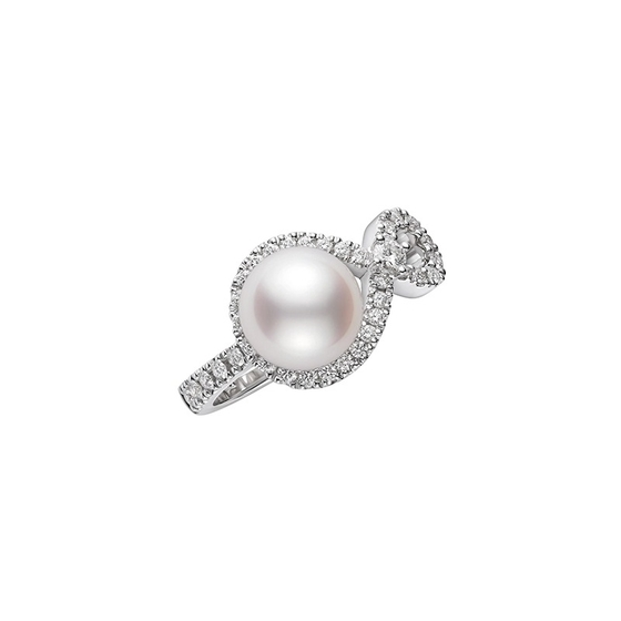 Mikimoto Ruyi Collection Akoya Cultured Pearl and Diamond Ring in 18K White Gold
 8.0 mm A + Pearl and  0.20Ctw  Diamond