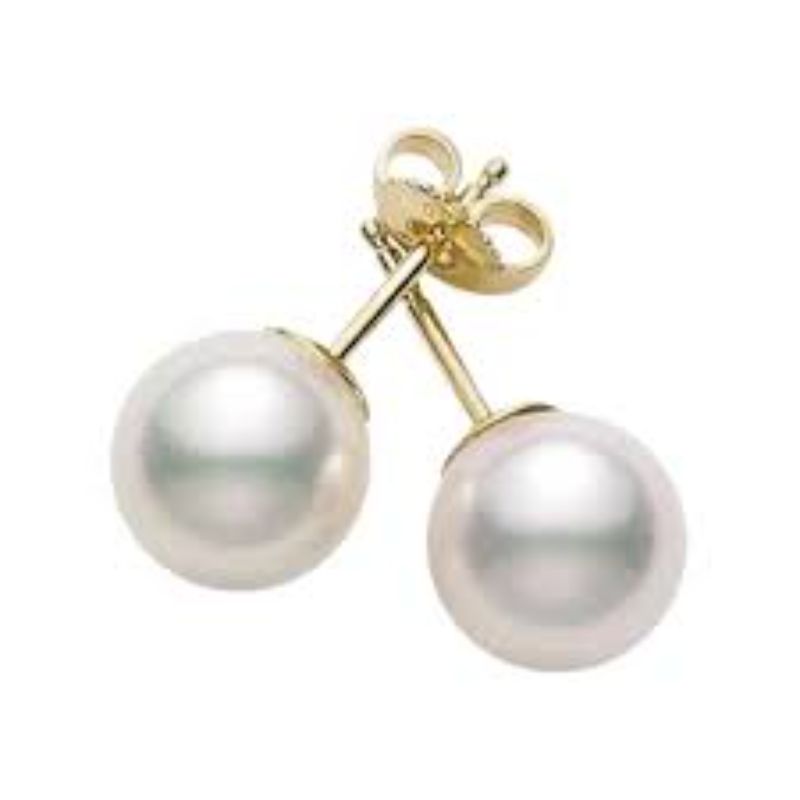 Mikimoto: 18 Karat Yellow Gold Stud Earrings With 2=6.00-6.50mm A+ Quality Round  Akoya Pearls