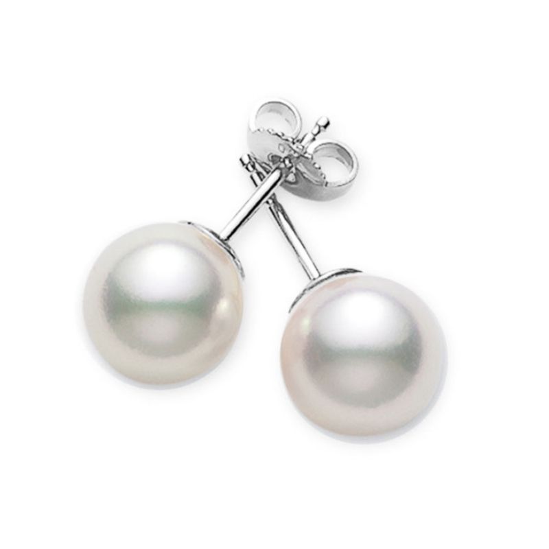 Mikimoto: 18 Karat White Gold Stud Earrings With2= 6.0-6.5 mm A Quality Round Akoya Pearls