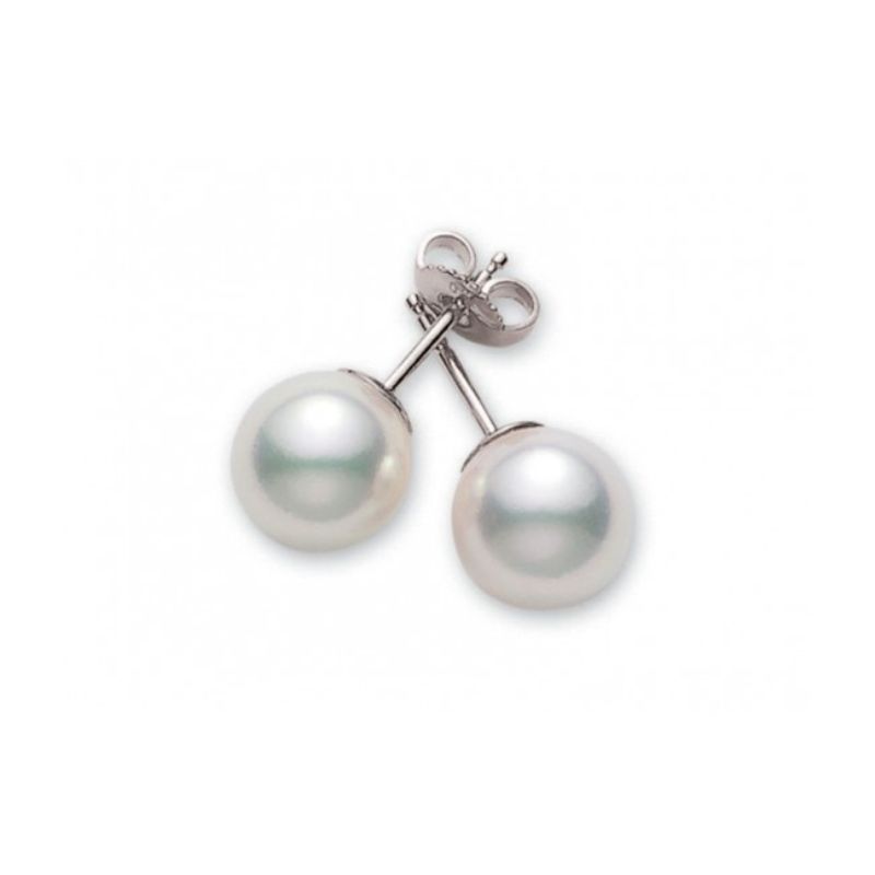 Mikimoto: 18 Karat White Gold Stud Earrings With 2= 6mm A+ Round Akoya Pearls