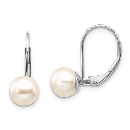 14 Karat White Gold 7-7.5 mm Freshwater pearl  Earrings On Leverbacks