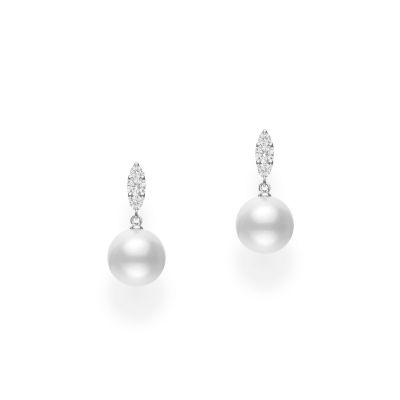 Mikimoto Morning Dew Akoya Cultured Pearl Earrings with Diamonds - 18K White Gold
With 2=7.50mm Round A+ Pearls And 6=0.19Tw Round Diamonds